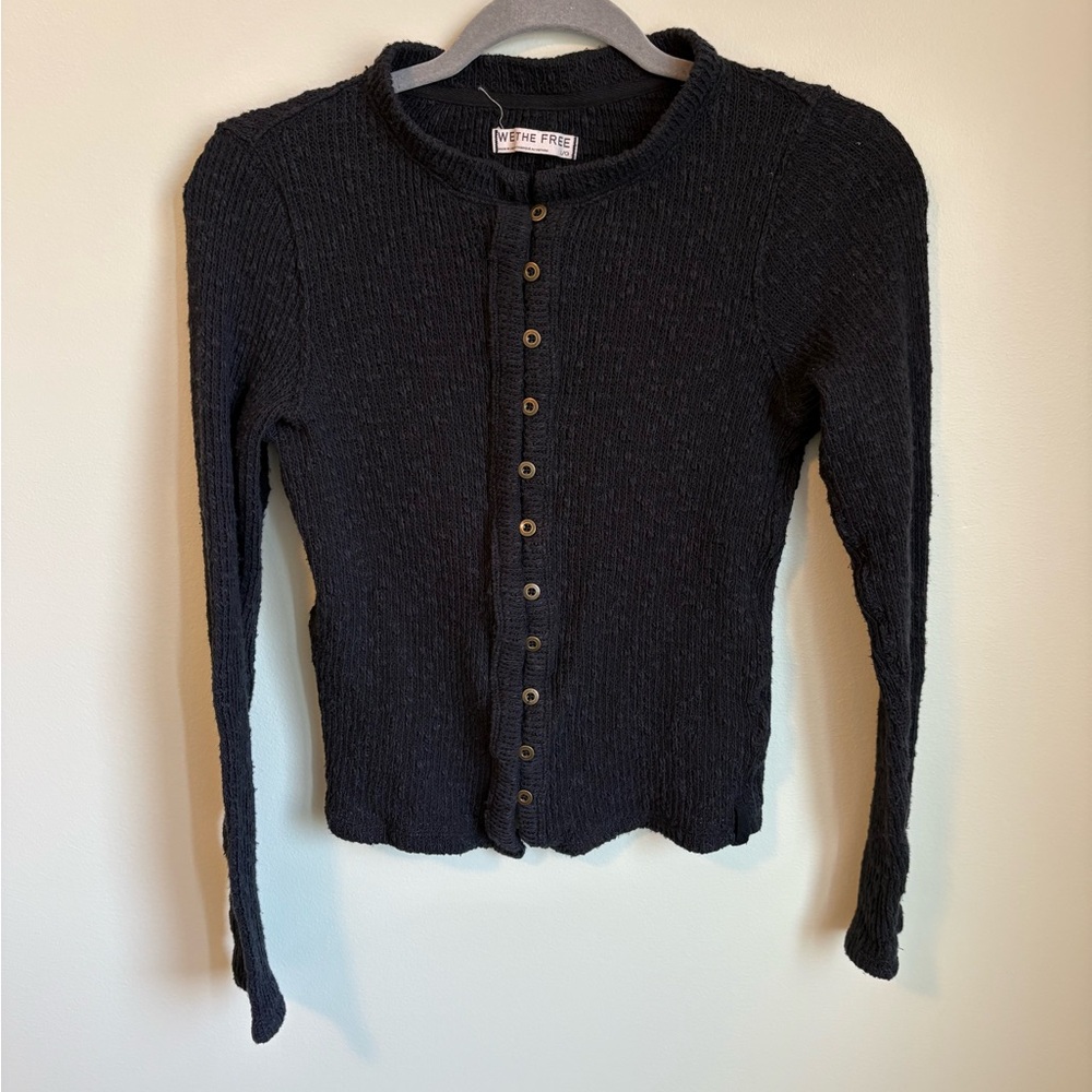 We The Free Charcoal Black Knit Button Cardigan size L